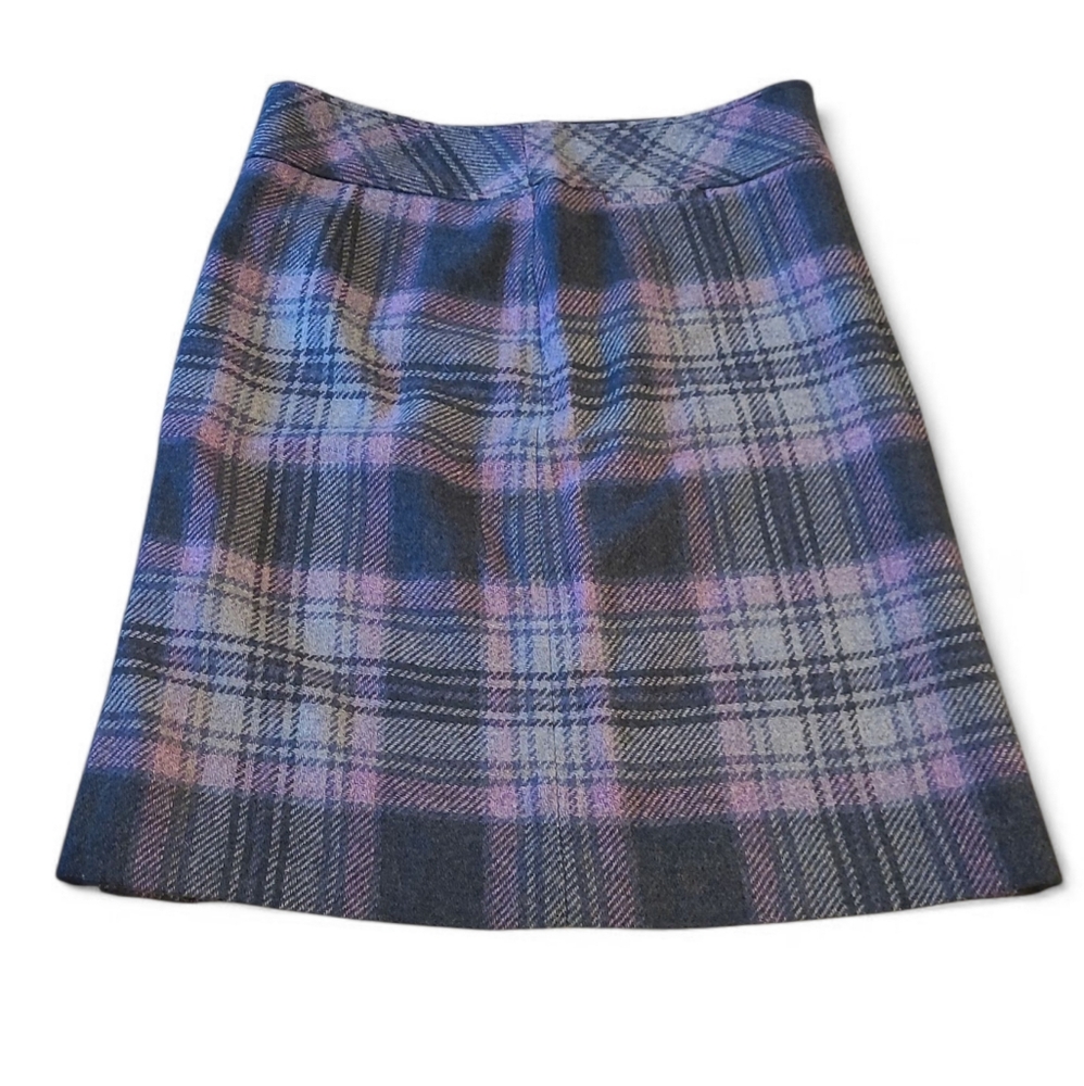 Women's LL Bean Wool Pencil Skirt Grey & Lavender Plaid 6P